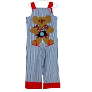 Vintage Chocolate Soup Kids Size 5 Blue Stripe Overalls Jumpsuit Bears